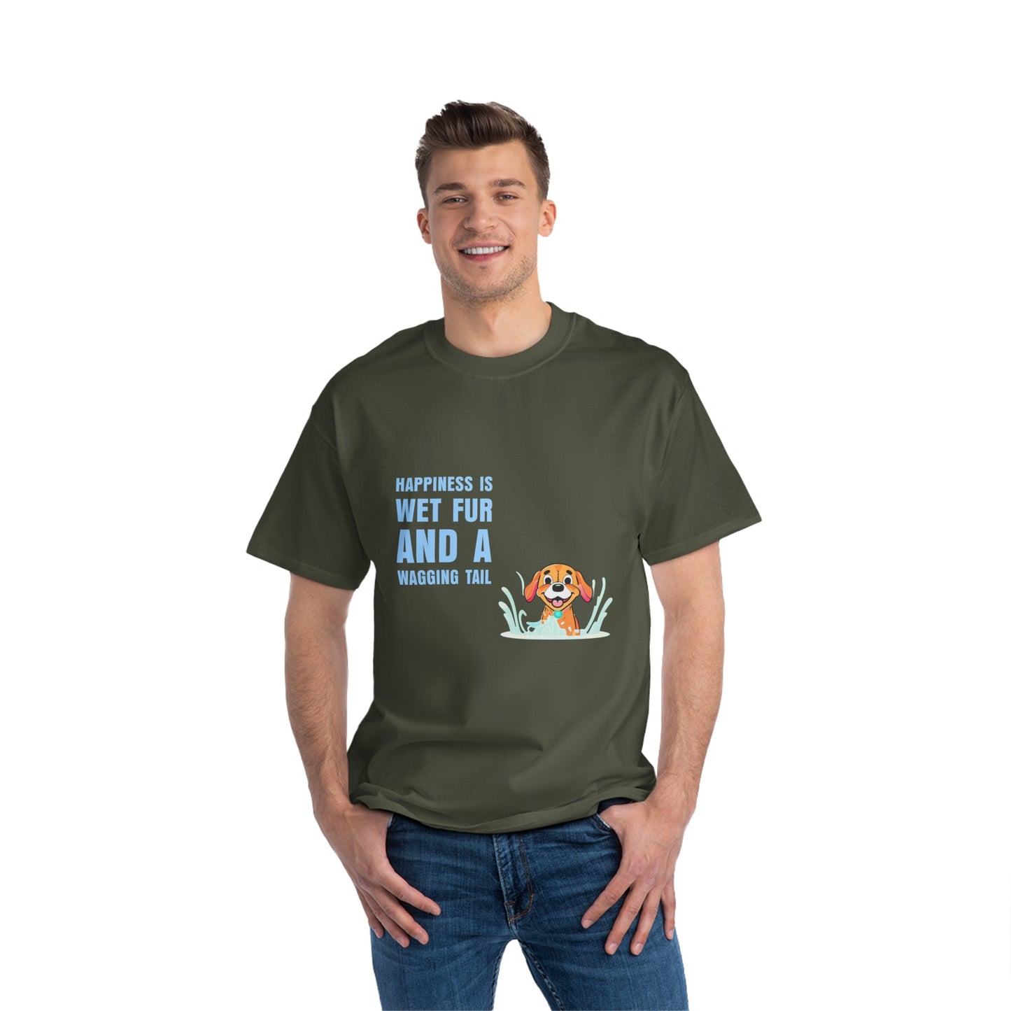 HAPPINESS IS WET FUR AND WAGGING TAILS  - Beefy-T®  Short-Sleeve T-Shirt