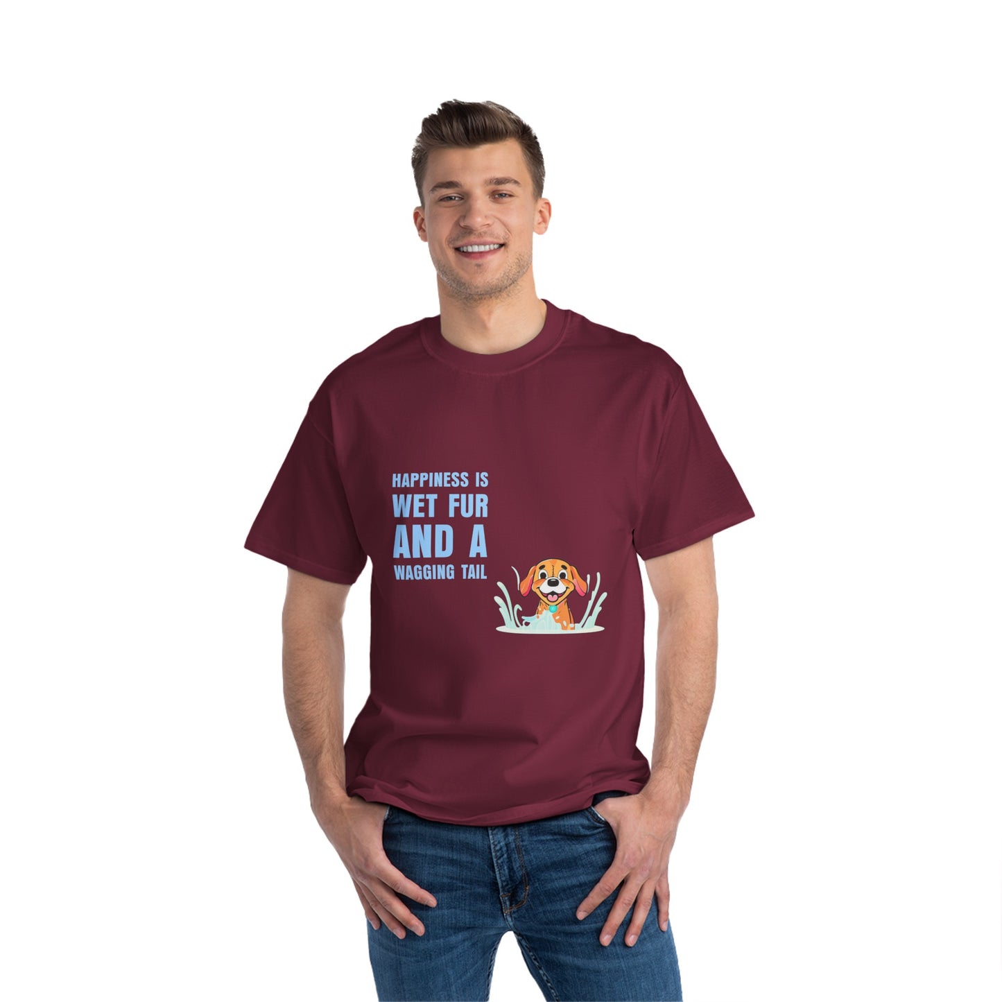 HAPPINESS IS WET FUR AND WAGGING TAILS  - Beefy-T®  Short-Sleeve T-Shirt