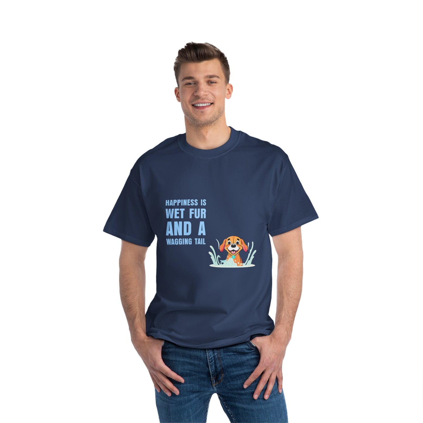 HAPPINESS IS WET FUR AND WAGGING TAILS  - Beefy-T®  Short-Sleeve T-Shirt