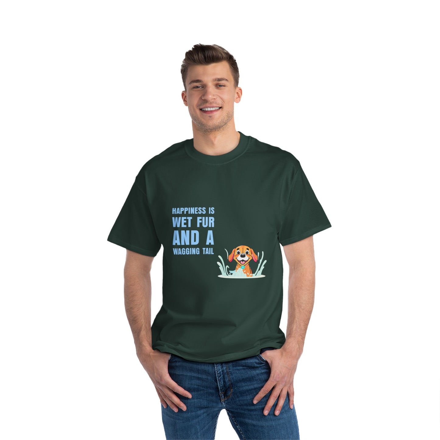 HAPPINESS IS WET FUR AND WAGGING TAILS  - Beefy-T®  Short-Sleeve T-Shirt