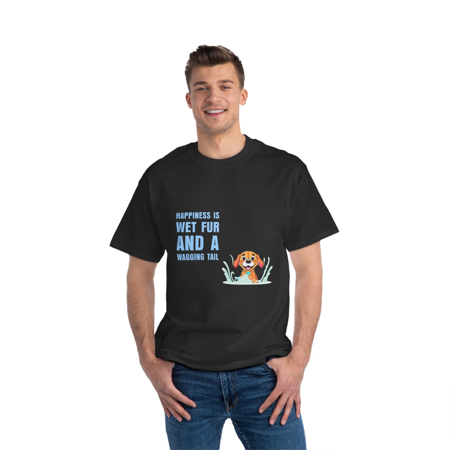 HAPPINESS IS WET FUR AND WAGGING TAILS  - Beefy-T®  Short-Sleeve T-Shirt